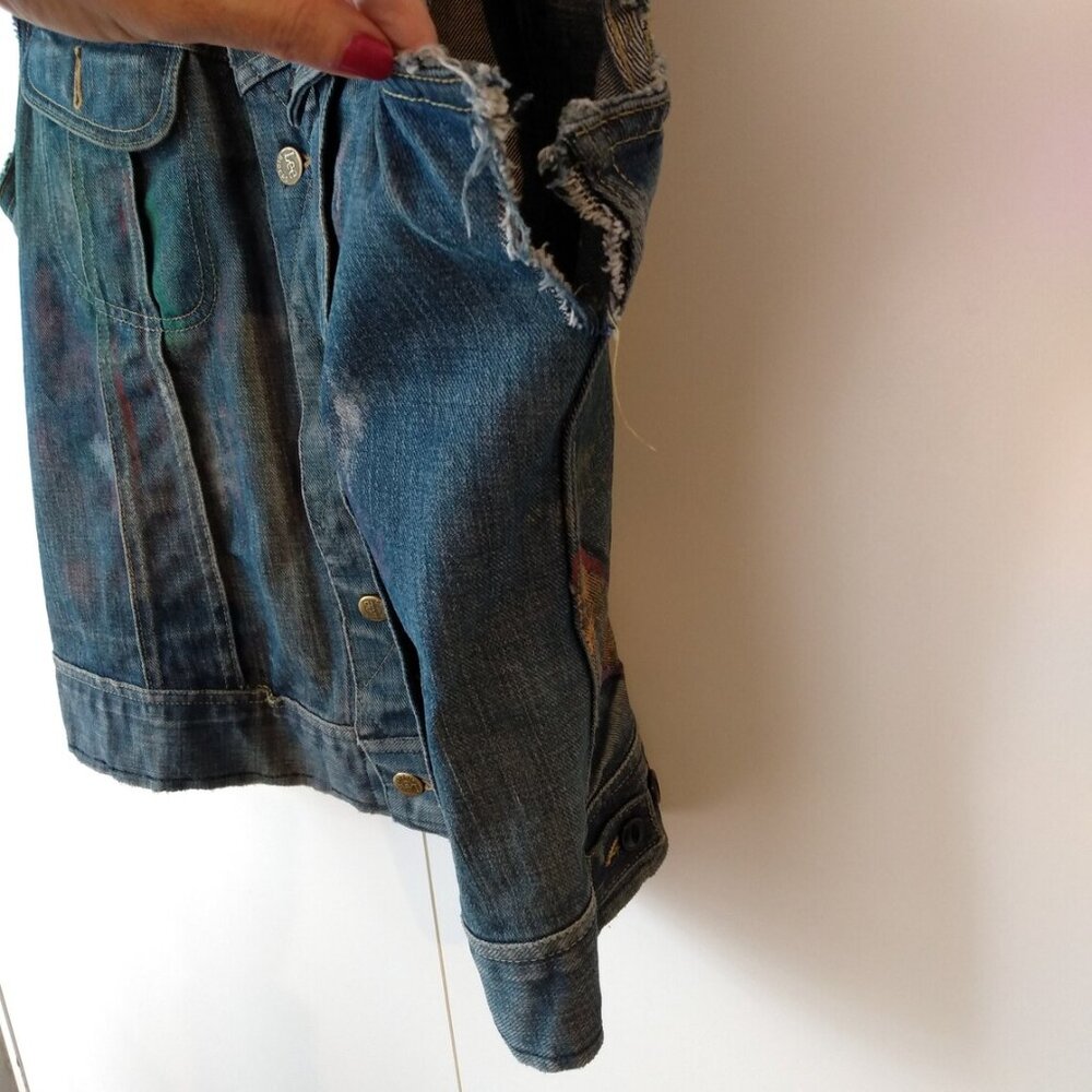 Vintage Denim Jean Jacket Vest Hand Painted XL 46" Chest "Lee Riders" - Picture 10 of 11